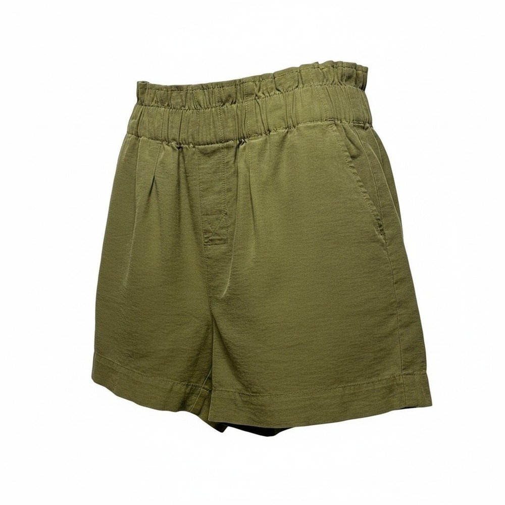 MAUBY Womens Olive Green Paperbag High Waist Viscose Shorts Festival Safari Chic
